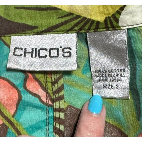 Chicos Tropical Print Women's Jacket Size 3 Vibrant Floral Lightweight - Picture 2 of 5